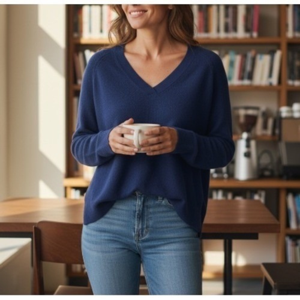 The Reset R Label‎ Womens Wool Sweater V Neck Blue Quiet Luxury Preppy Medium